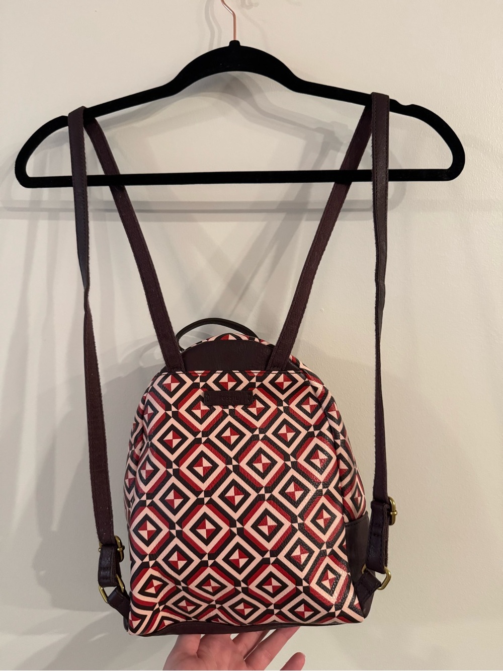 Fossil Geometric Pattern Mini Backpack - Maroon/Brown - Picture 2 of 3